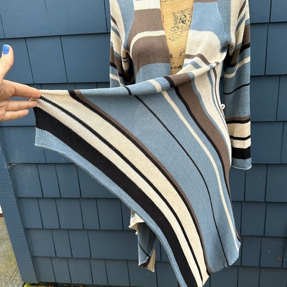 💙🤎🤍Goddis S/M blue tan cream black Naples sweater cardigan drape - Picture 2 of 10
